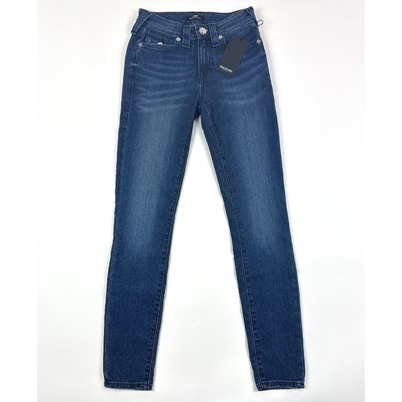 True Religion Denim - True Religion Jennie Mid Rise Super Skinny Womens 25 Dark Blue Jeans Flap Pocket